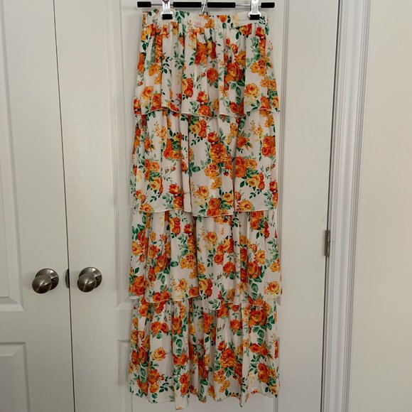 Wayf Floral Tiered Maxi Skirt Red Orange Romantic Feminine Size S - Picture 11 of 15